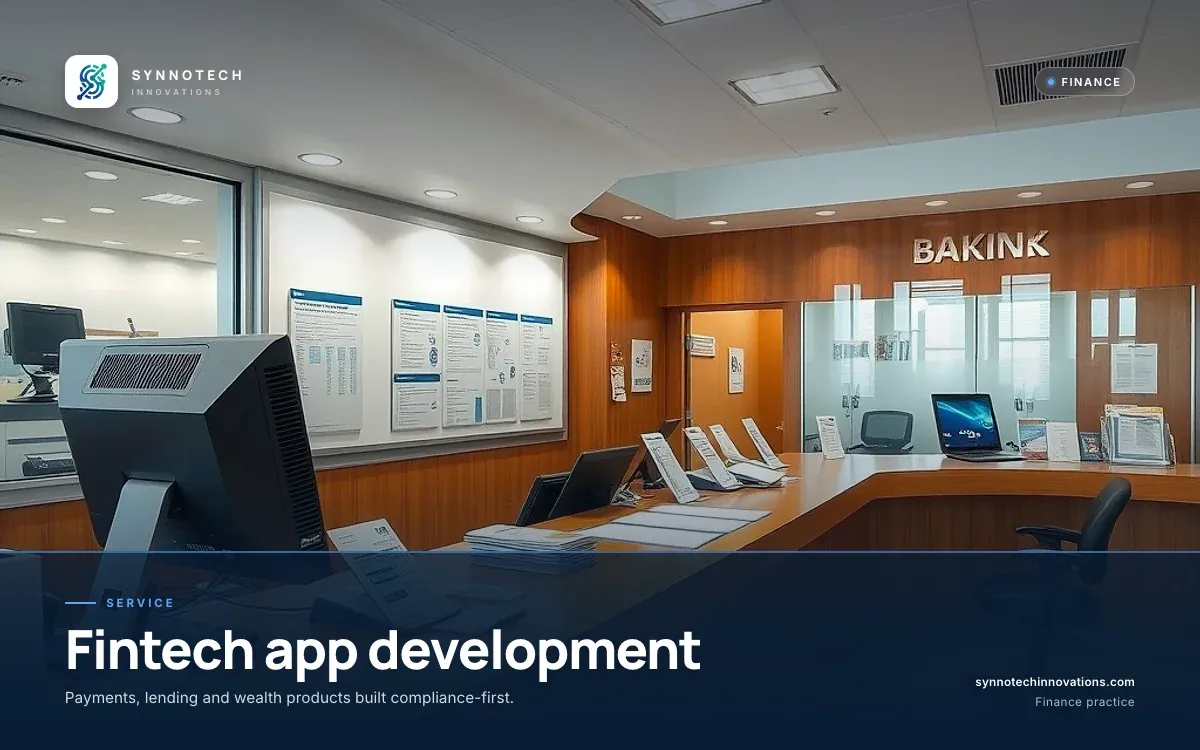 Fintech app development by Synnotech Innovations: Payments, lending and wealth products built compliance-first.