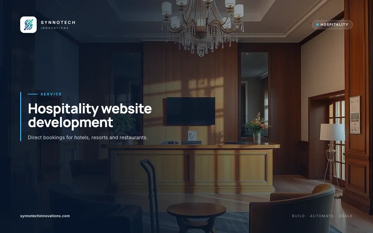 Hospitality website development by Synnotech Innovations: Direct bookings for hotels, resorts and restaurants.