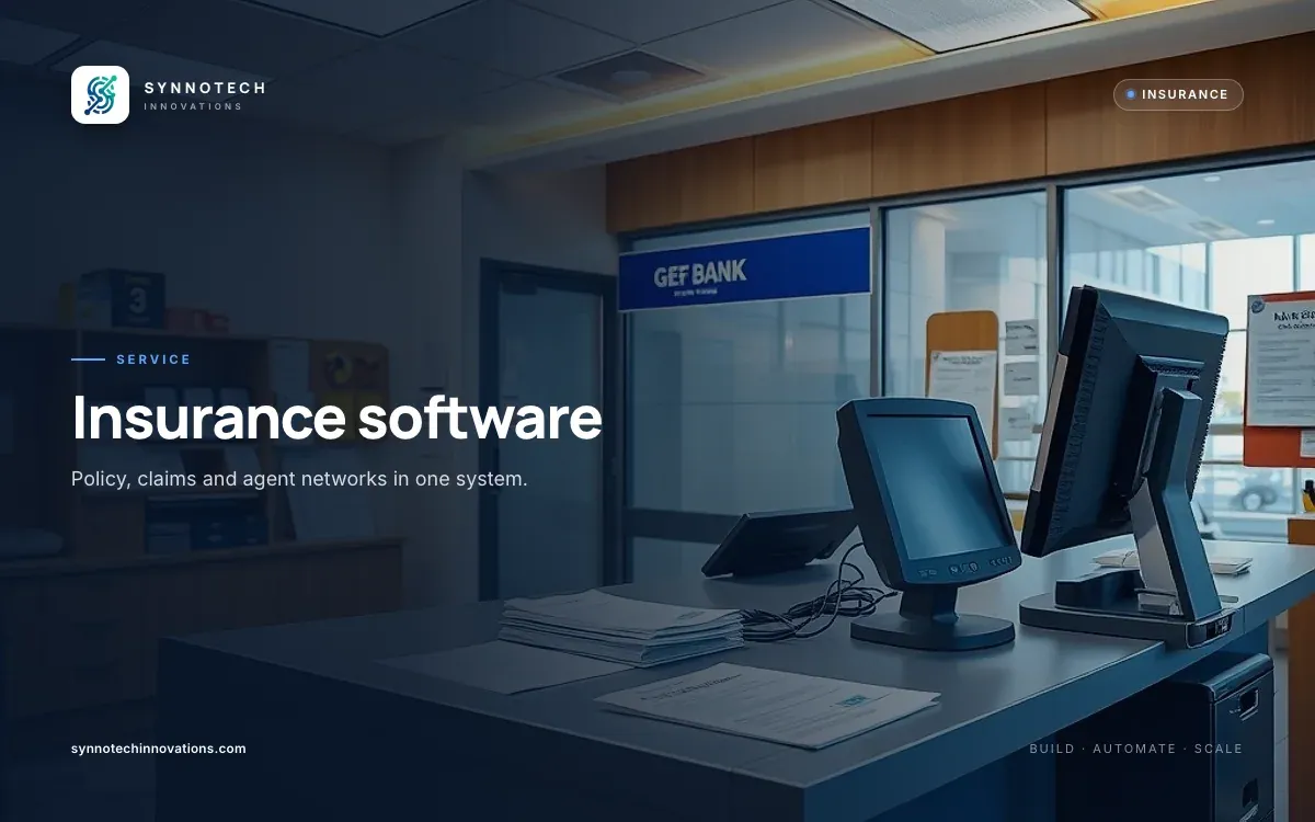 Insurance software by Synnotech Innovations: Policy, claims and agent networks in one system.