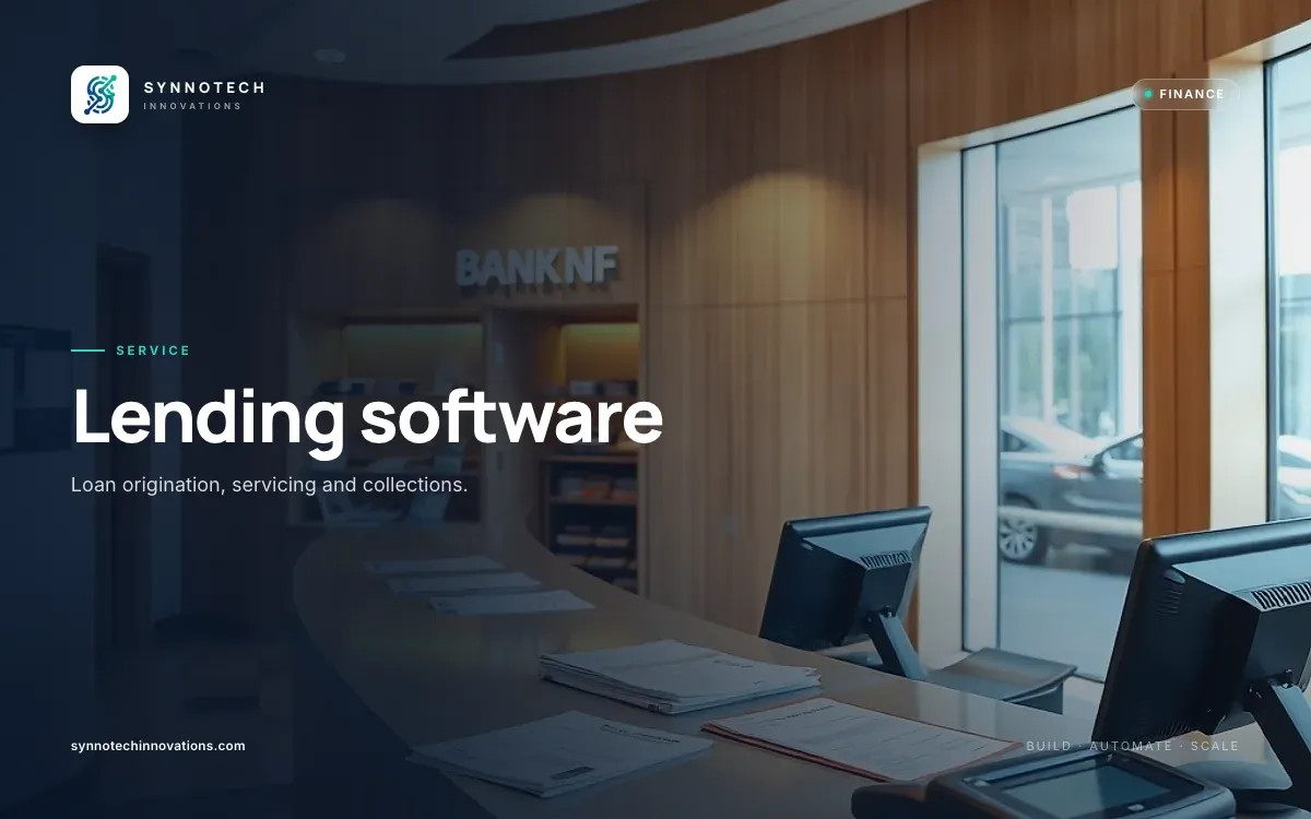 Lending software by Synnotech Innovations: Loan origination, servicing and collections.