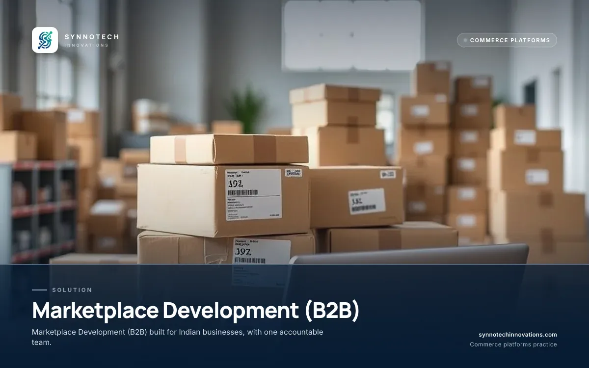 Marketplace Development (B2B) by Synnotech Innovations: Marketplace Development (B2B) built for Indian businesses, with one accountable team.