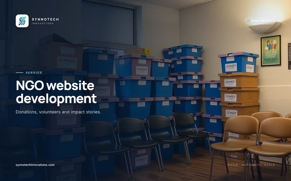 NGO website development by Synnotech Innovations: Donations, volunteers and impact stories.