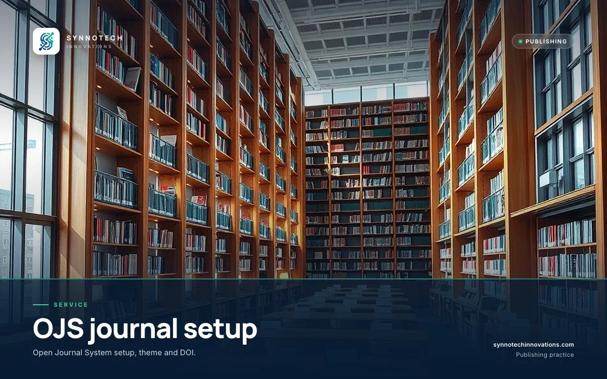 OJS journal setup by Synnotech Innovations: Open Journal System setup, theme and DOI.