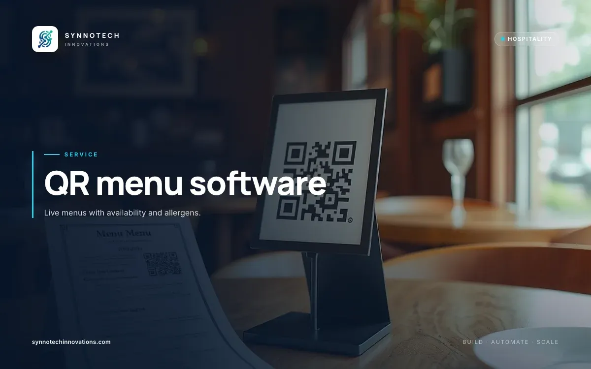 QR menu software by Synnotech Innovations: Live menus with availability and allergens.