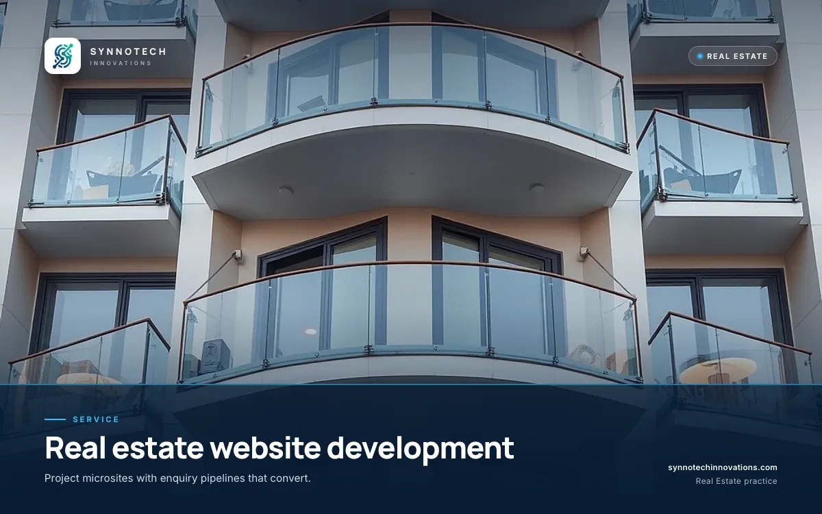 Real estate website development by Synnotech Innovations: Project microsites with enquiry pipelines that convert.