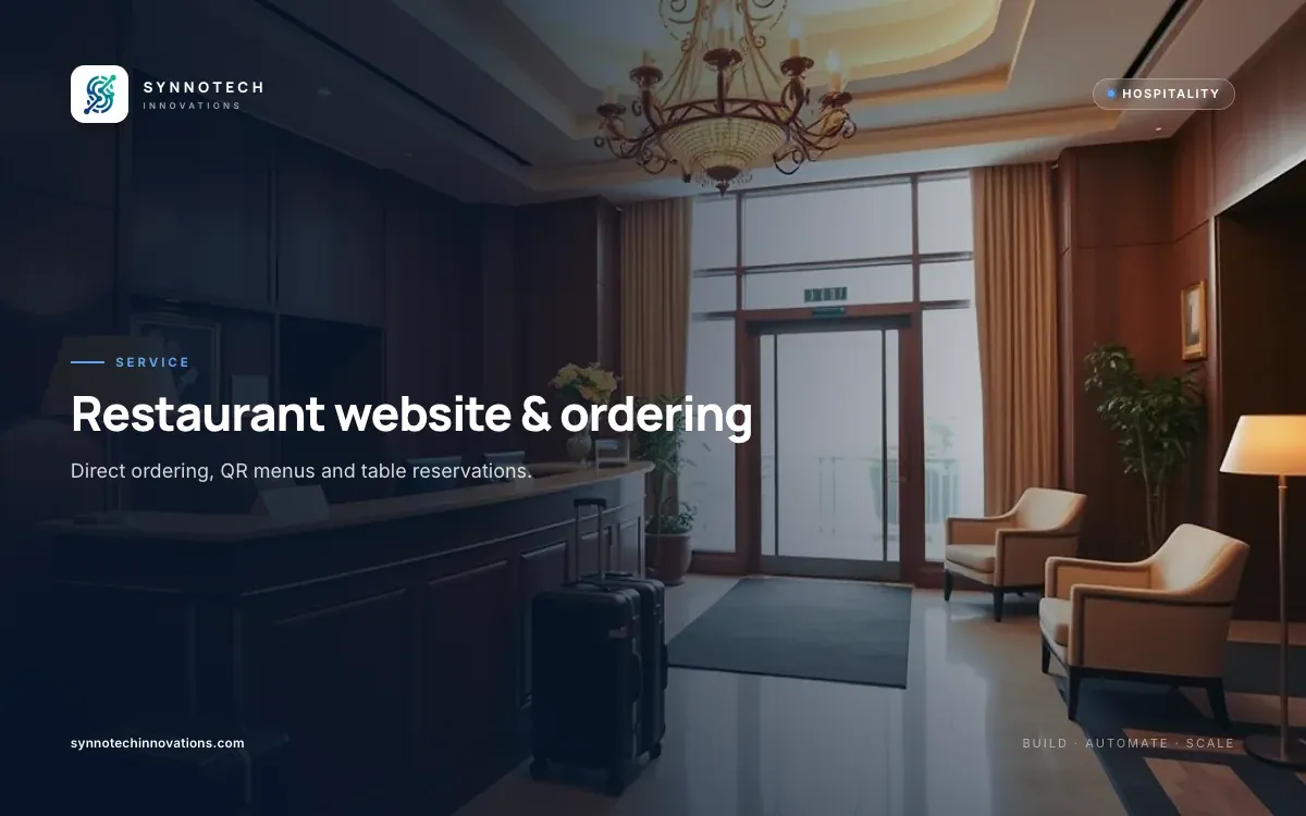 Restaurant website & ordering by Synnotech Innovations: Direct ordering, QR menus and table reservations.