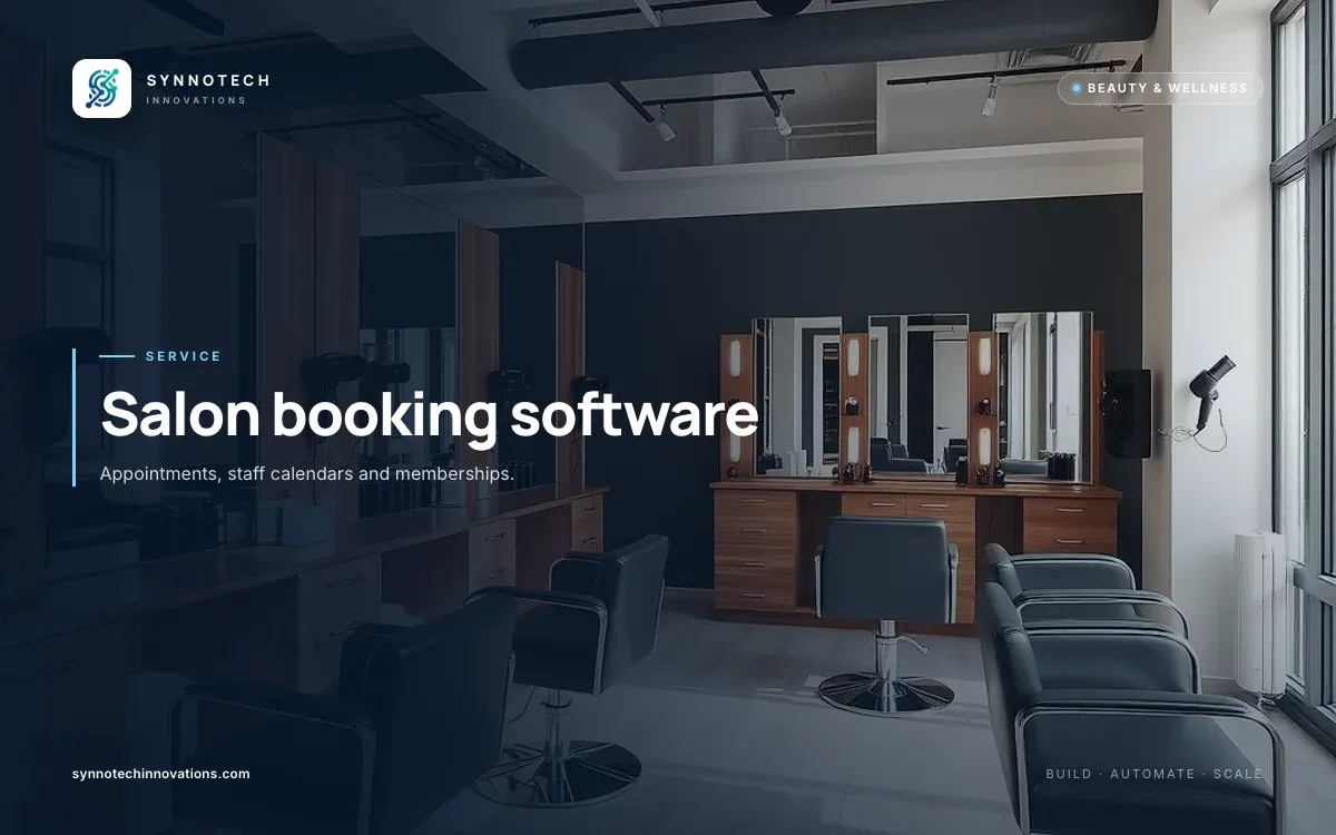 Salon booking software by Synnotech Innovations: Appointments, staff calendars and memberships.