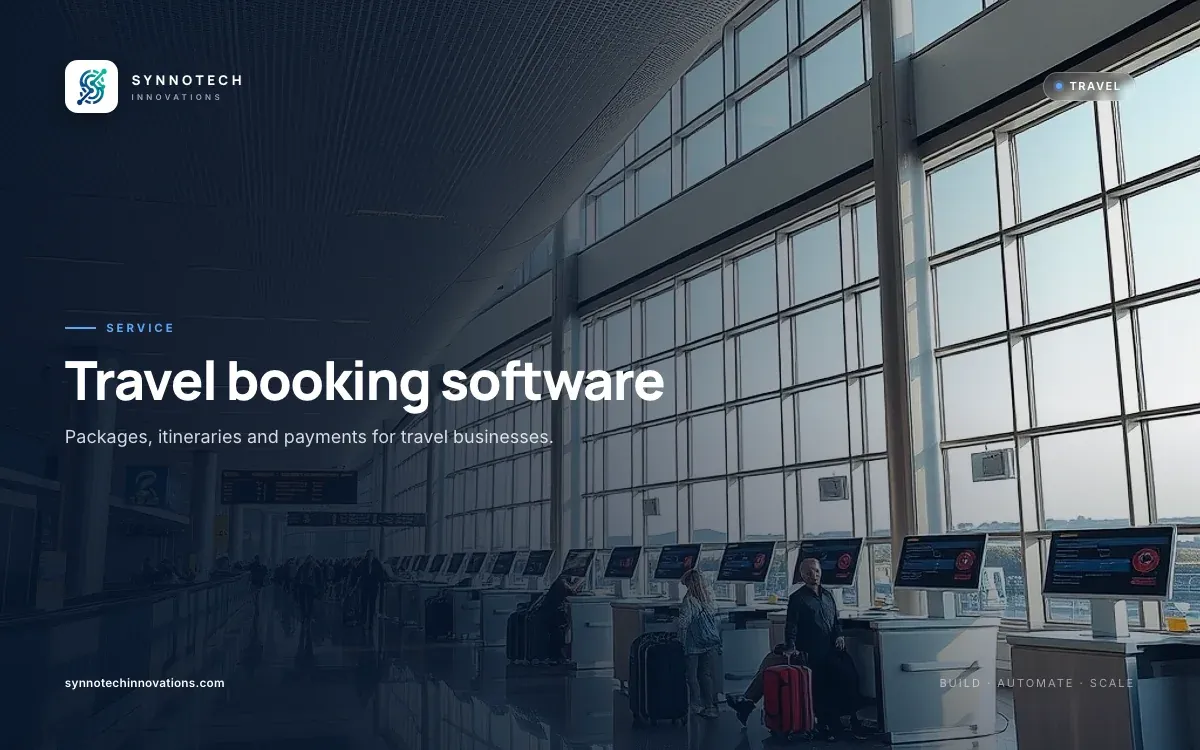Travel booking software by Synnotech Innovations: Packages, itineraries and payments for travel businesses.